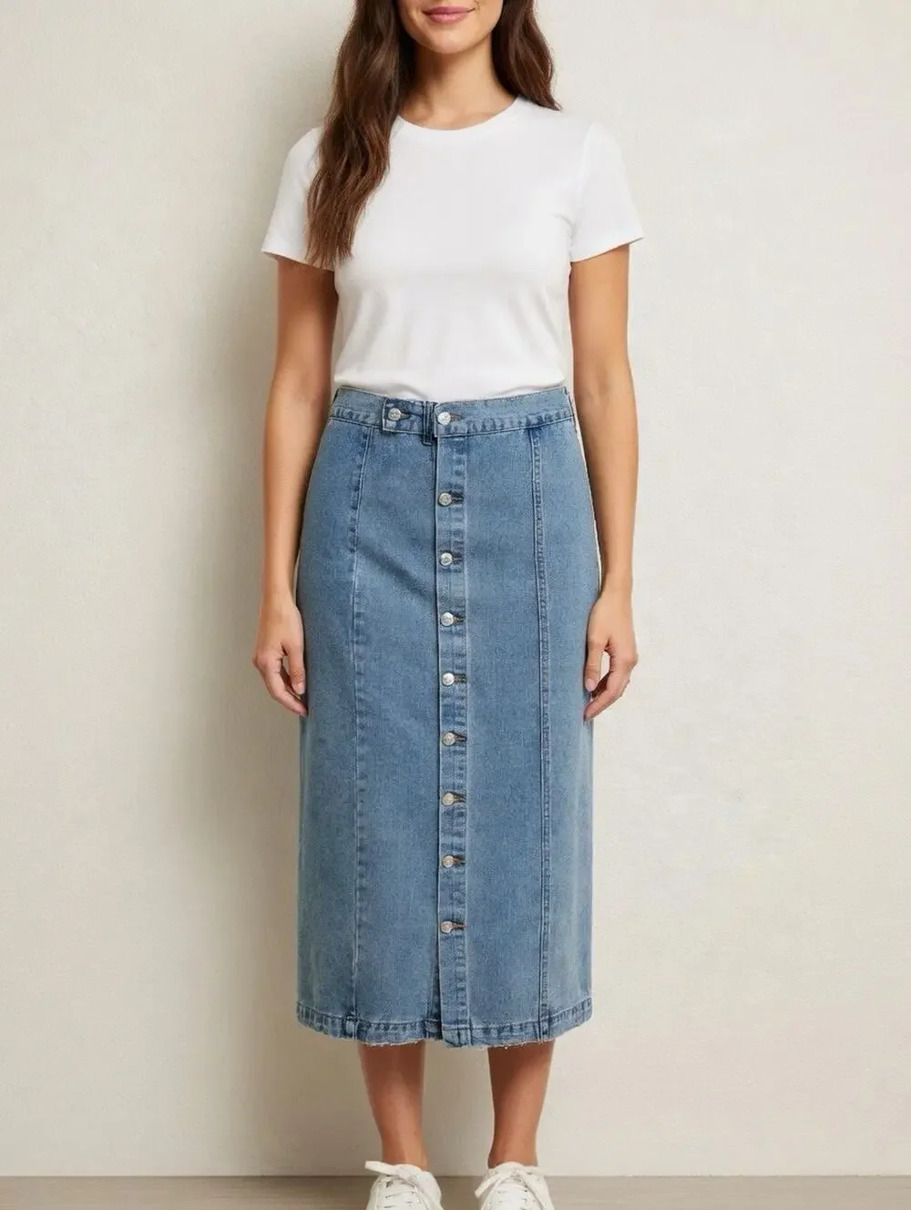 Boutique Denim Blue Jean Maxi Skirt Y2K 90s Grunge Western Country Button Up L